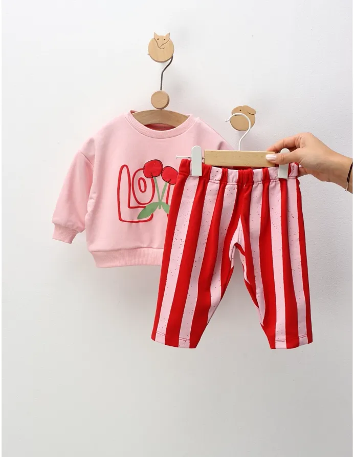 Compleu cu bluza si pantaloni Cherry, roz-rosu picture - 4