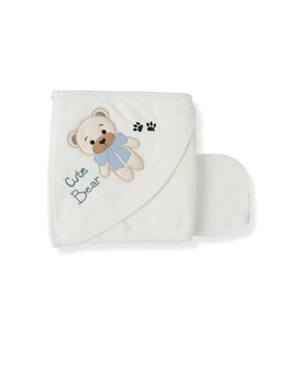 Prosop de baie, Cute Bear, alb-albastru