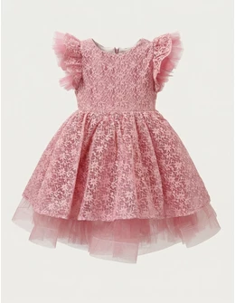 Rochita cu broderie, Kiara, model roz-prafuit