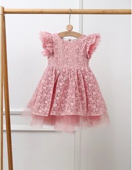 Rochita cu broderie, Kiara, model roz-prafuit