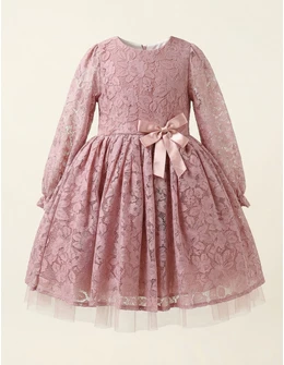 Rochita cu broderie, Lara, model roz-prafuit