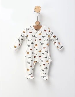 Salopeta ace trase, cu botosei, Animalute, alb