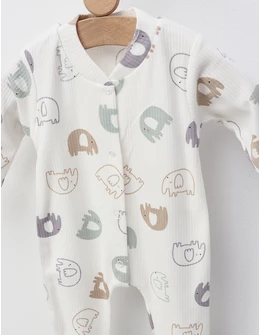 Salopeta ace trase, cu botosei, Elefantei, alb