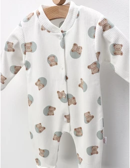 Salopeta ace trase, cu botosei, Toy Bear, alb-verde
