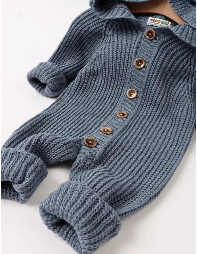 Salopeta crosetata, gluga cu urechiuse, albastru picture - 3