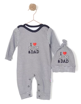 Salopeta cu fes I LOVE MUM & DAD bleumarin 1