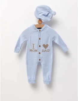 Salopeta cu fes Love Mom Dad acrilic blue