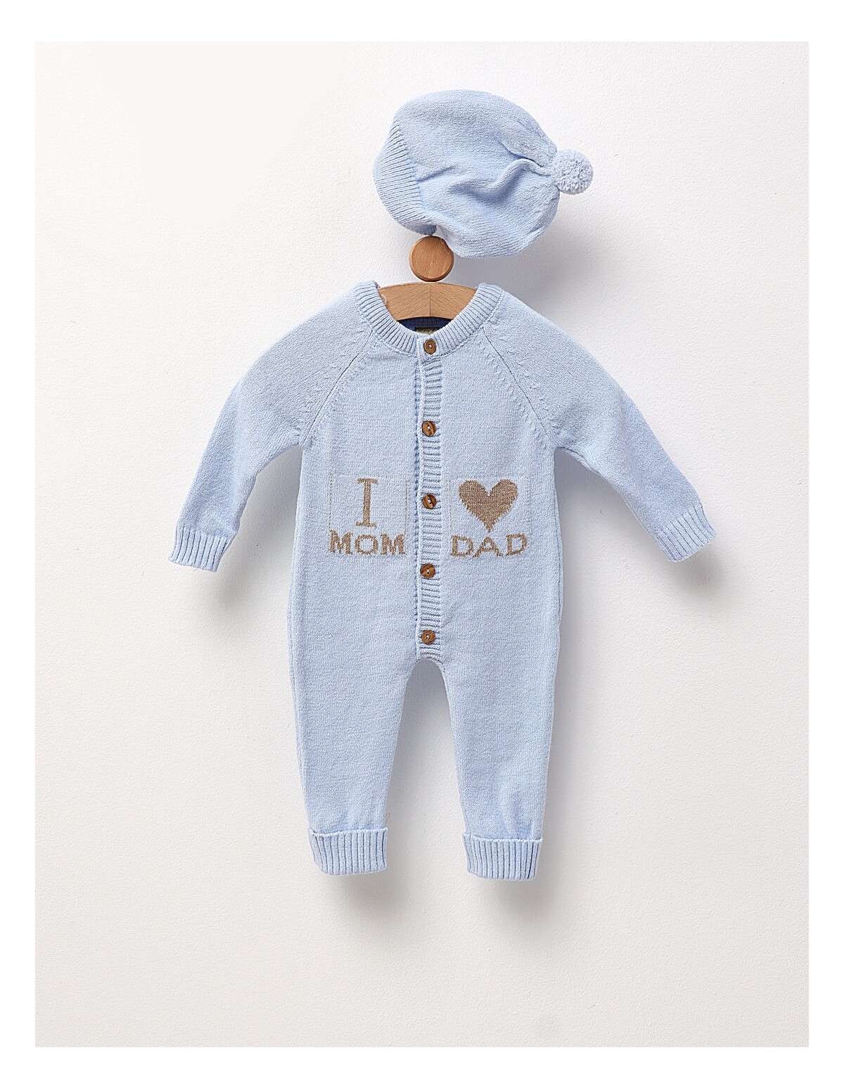 Salopeta cu fes Love Mom Dad acrilic blue