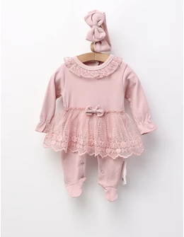 Salopeta cu bentita si tulle Crina, model roz-prafuit