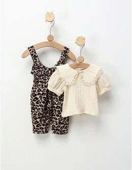 Salopeta Leopard + Bluzita MS, negru-crem