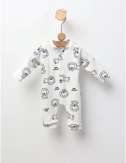 Salopeta Little One Lion, alb-albastru