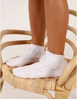 Set 2 perechi soseste cu dantela, premium alb
