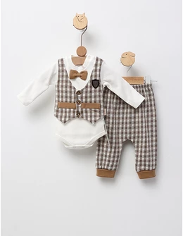 Set 2 piese bebe, cu body, New Fashion, cu bej