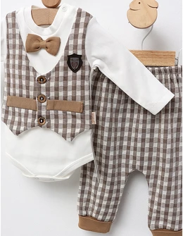 Set 2 piese bebe, cu body, New Fashion, cu bej