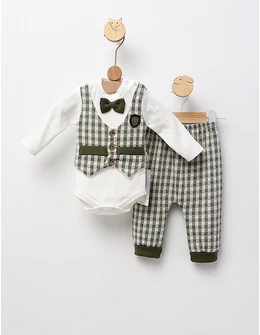 Set 2 piese bebe, cu body, New Fashion, cu verde