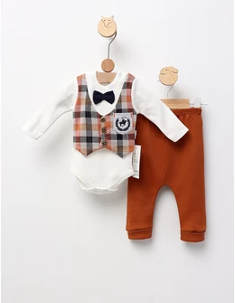 Set 2 piese bebe, cu body, Play Polo, cu maro