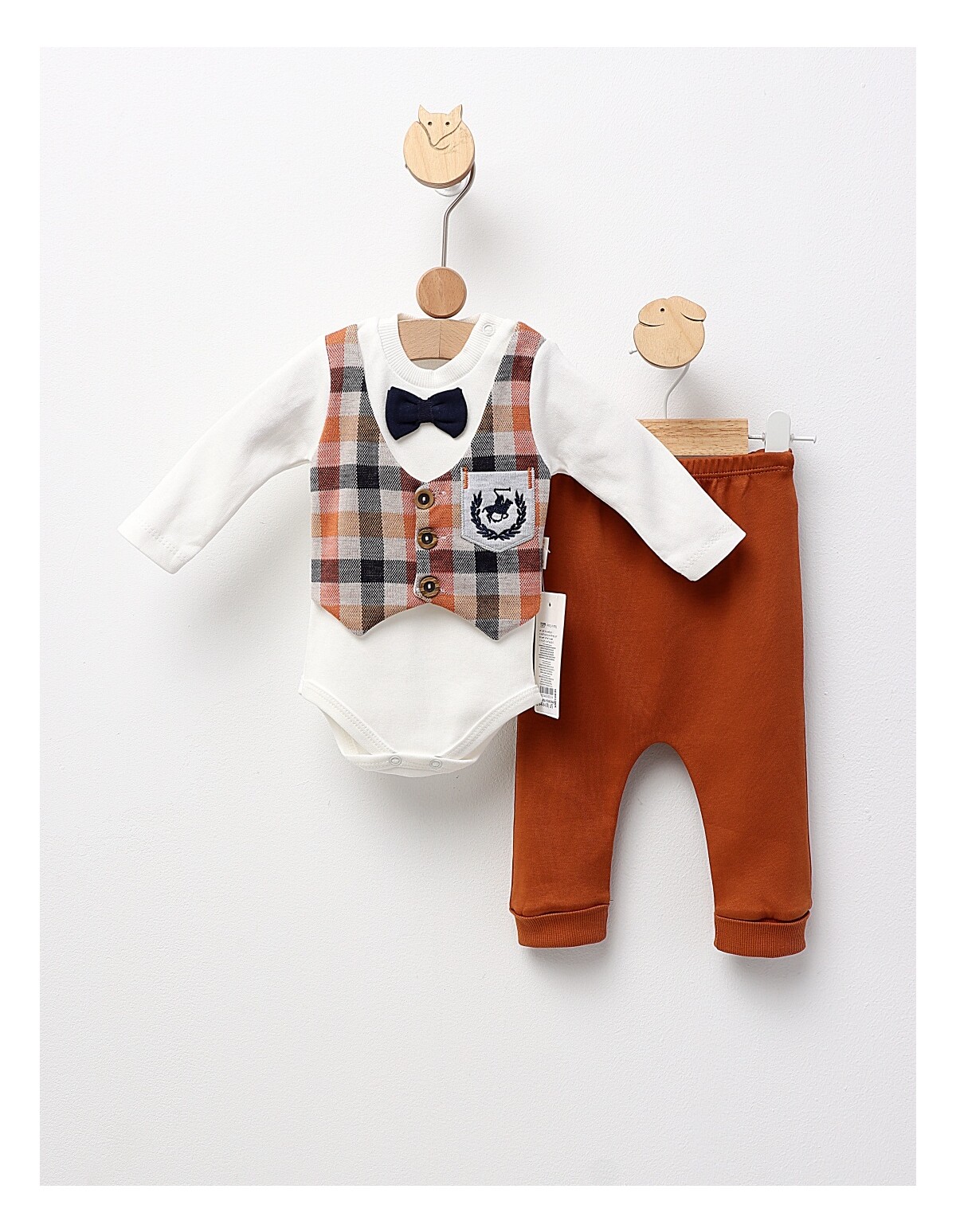 Set 2 piese bebe, cu body, Play Polo, cu maro