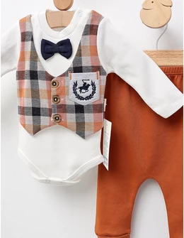 Set 2 piese bebe, cu body, Play Polo, cu maro