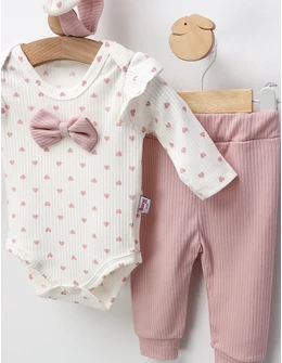 Set 3 piese Anemona Inimioare alb-roz prafuit