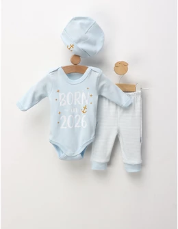 Set 3 piese 'BORN in 2026' albastru deschis