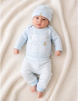 Set 3 piese 'BORN in 2026' albastru deschis