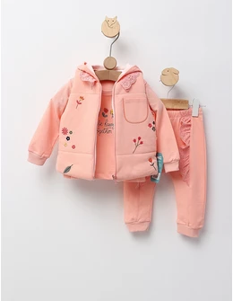 Set 3 piese, cu vesta, Be Happy Together, corai