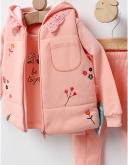 Set 3 piese, cu vesta, Be Happy Together, corai