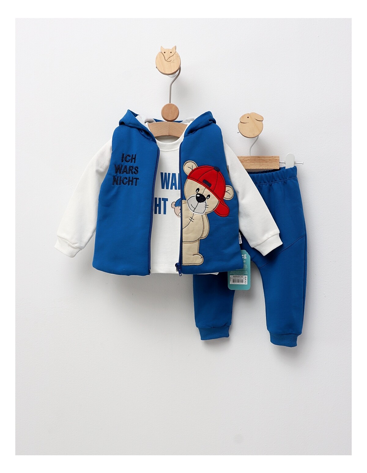 Set 3 piese, cu vesta, Cool Bear, albastru