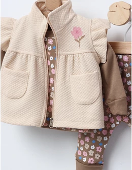 Set 3 piese cu vesta, crem bej