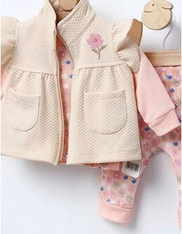 Set 3 piese cu vesta, crem roz
