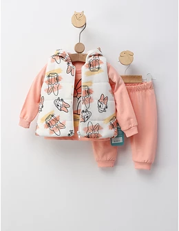 Set 3 piese, cu vesta, Daisy, corai