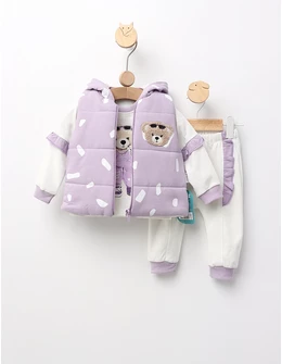 Set 3 piese, cu vesta, Heartless Love, mov