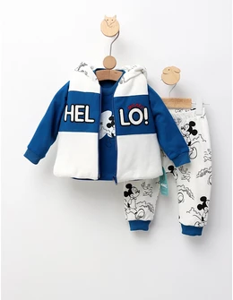 Set 3 piese, cu vesta, Hello Mickey, cu albastru 74 (6-9 luni)