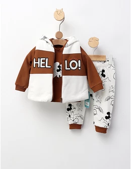 Set 3 piese, cu vesta, Hello Mickey, cu maro