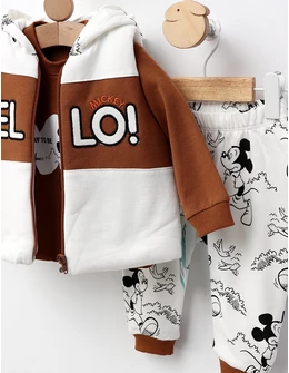 Set 3 piese, cu vesta, Hello Mickey, cu maro