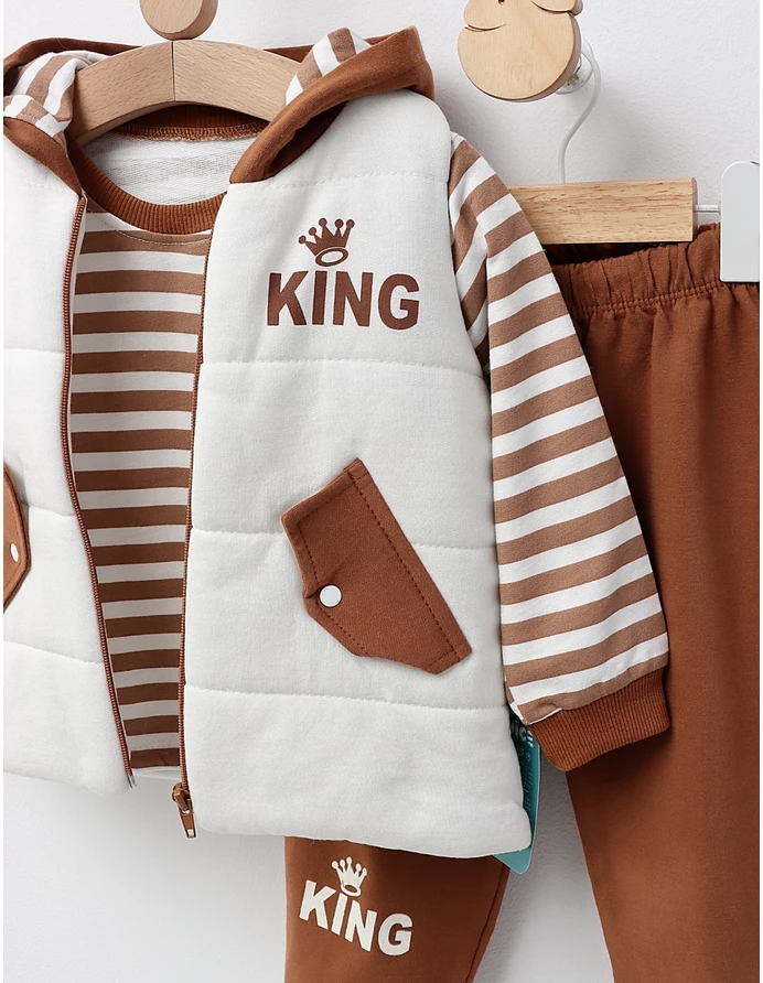 Set 3 piese, cu vesta, King Boy, alb-maro picture - 2