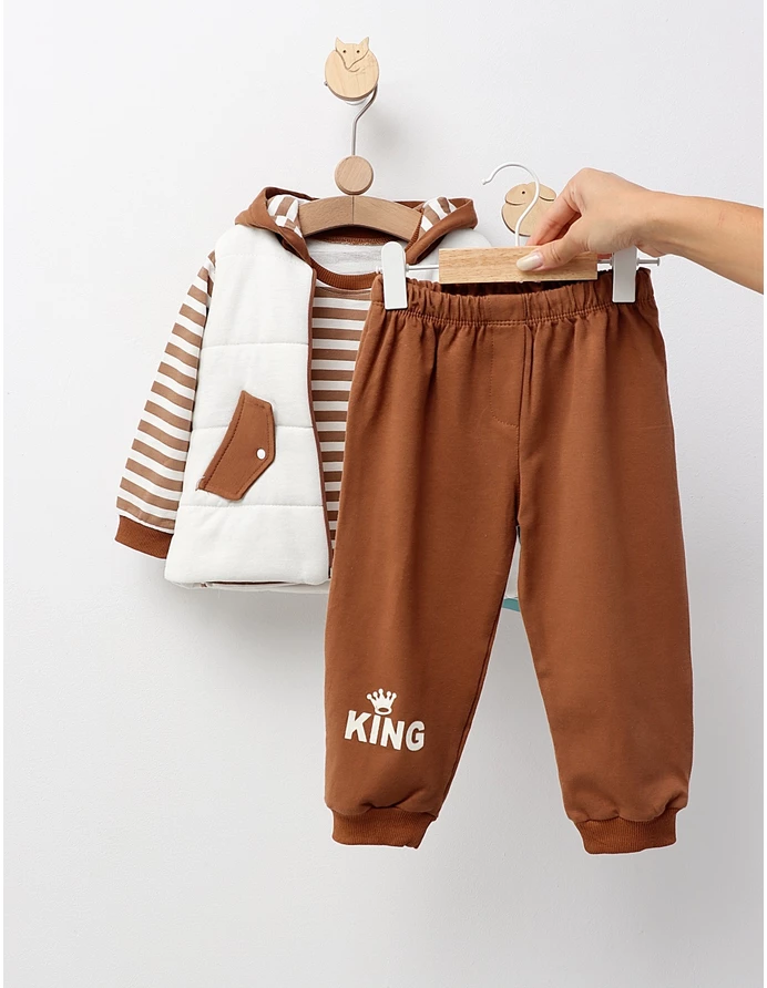 Set 3 piese, cu vesta, King Boy, alb-maro picture - 3