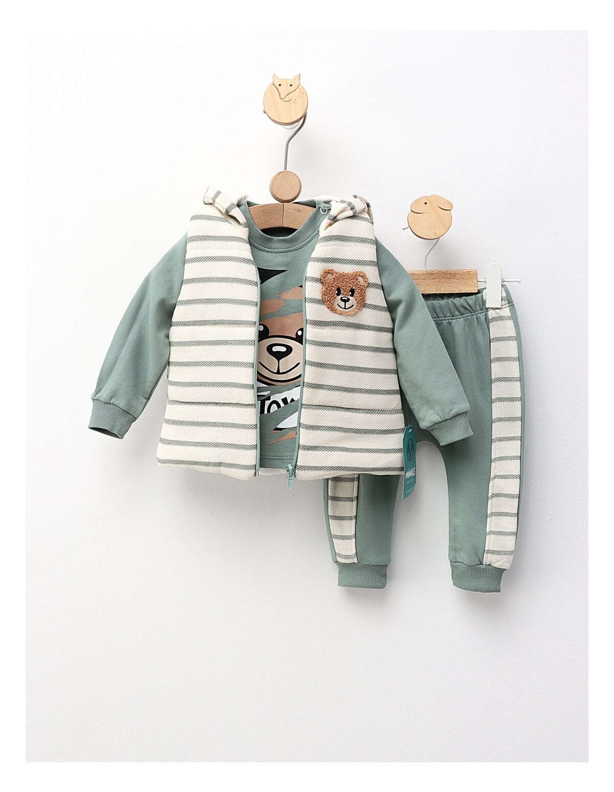 Set 3 piese, cu vesta, Samuray Bear, verde