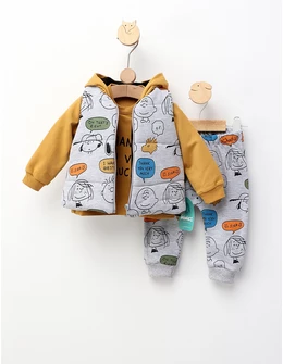 Set 3 piese, cu vesta, Snoop, gri-galben