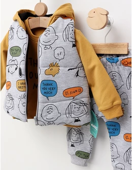 Set 3 piese, cu vesta, Snoop, gri-galben