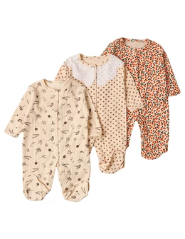 Set 3 salopete, cu botosei, Flori si Pasari, multicolor