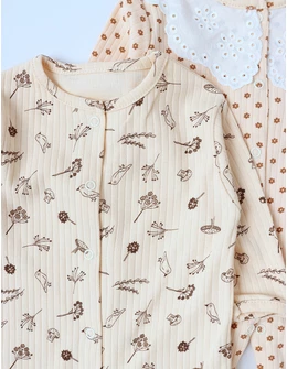 Set 3 salopete, cu botosei, Flori si Pasari, multicolor