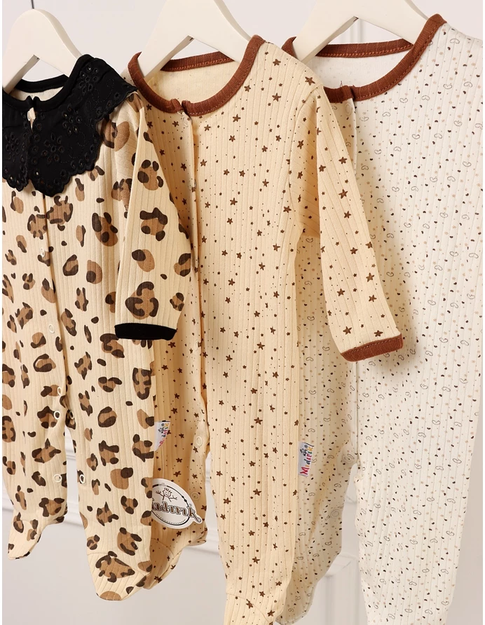 Set 3 salopete, cu botosei, Leopard, multicolor picture - 3