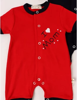 Set 3 salopete Love Mom, Dad, Family, alb-rosu-bleumarin