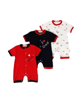 Set 3 salopete Love Mom, Dad, Family, alb-rosu-bleumarin
