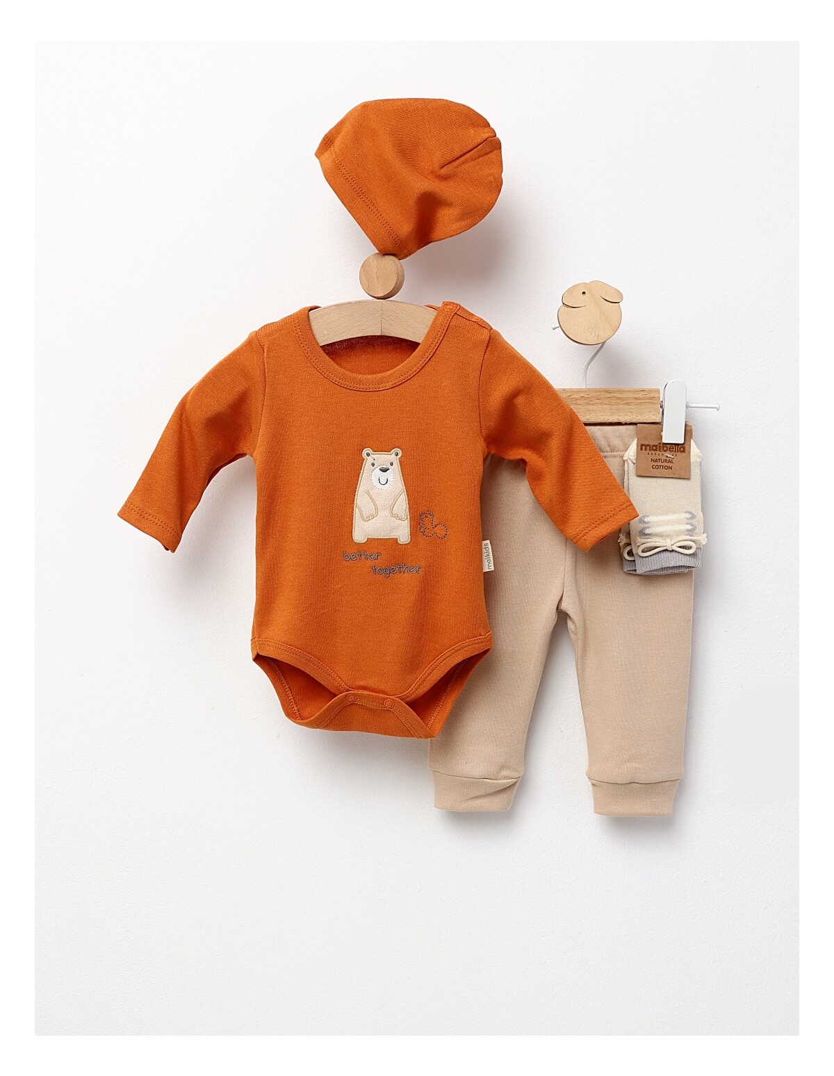 Set 4 piese bebe, Better Together, caramiziu