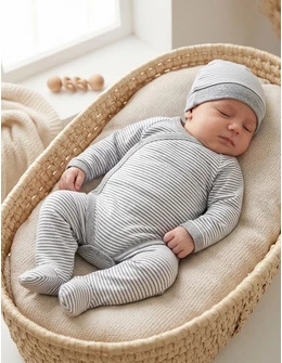 Set 4 piese bebe, cu dungute, albastru-gri