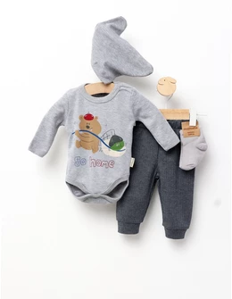 Set 4 piese bebe, Go Home, model gri