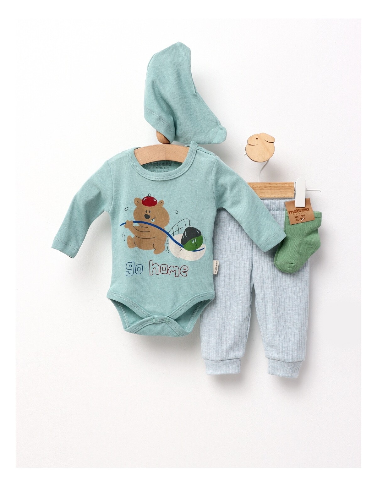 Set 4 piese bebe, Go Home, model verde