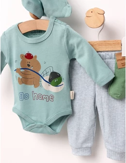 Set 4 piese bebe, Go Home, model verde